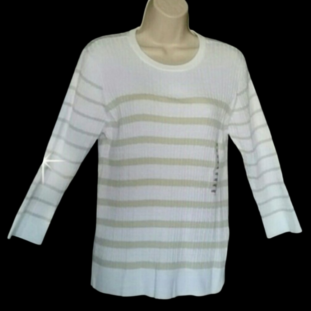 Jeanne Pierre White and Cream striped Sweater